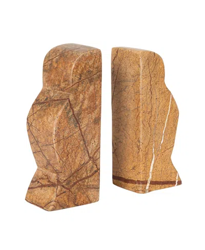 Olive Grove Decorative Travertine Wave Bookends In Brown