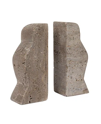 Olive Grove Decorative Travertine Wave Bookends In Brown