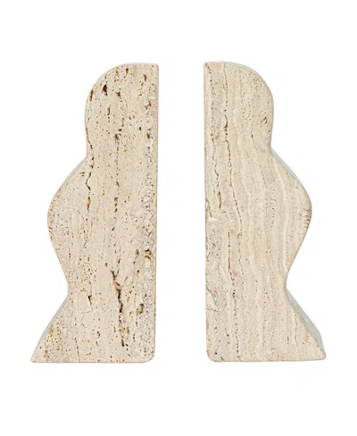 Olive Grove Decorative Travertine Wave Bookends In Brown