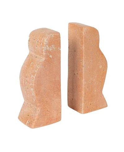 Olive Grove Decorative Travertine Wave Bookends In Pink