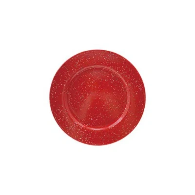 Olive Grove Diameter Enameled Metal Splatterware Charger, Red