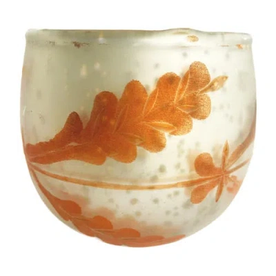 Olive Grove Etched Mercury Glass Tealight/votive Candleholder, Silver Finish & Coral Color In Silver & Coral