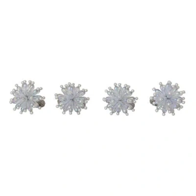 Olive Grove Glass Beaded Metal Snowflake Napkin Rings, Iridescent, Set Of 4 In Multi