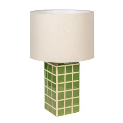 Olive Grove Grid Table Lamp With Shade In Green