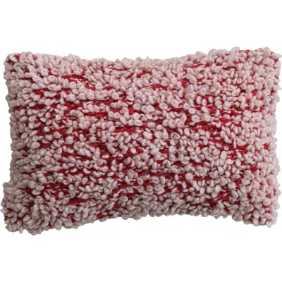 Olive Grove Hand-knit Cotton Lumbar Pillow In Red And Pink