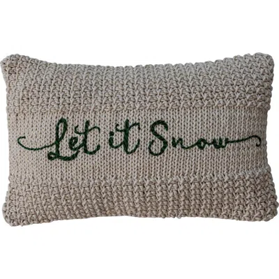 Olive Grove Let It Snow Embroidered Cotton Knit Macrame Lumbar Pillow In Multicolor
