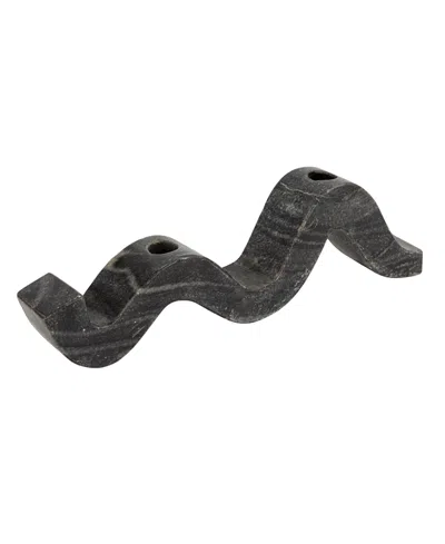 Olive Grove Marble Wave Double Taper Candle Holder In Black