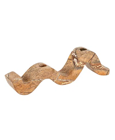 Olive Grove Marble Wave Double Taper Candle Holder In Brown