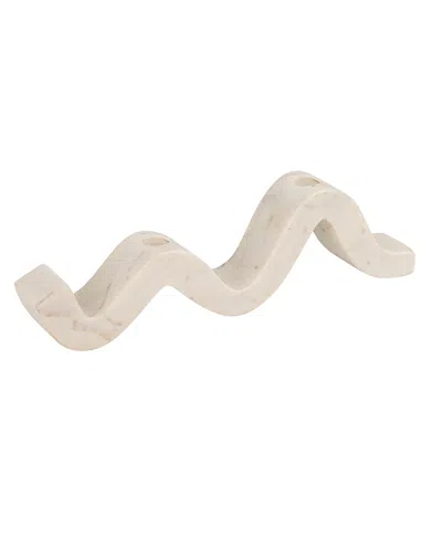 Olive Grove Marble Wave Double Taper Candle Holder In Brown