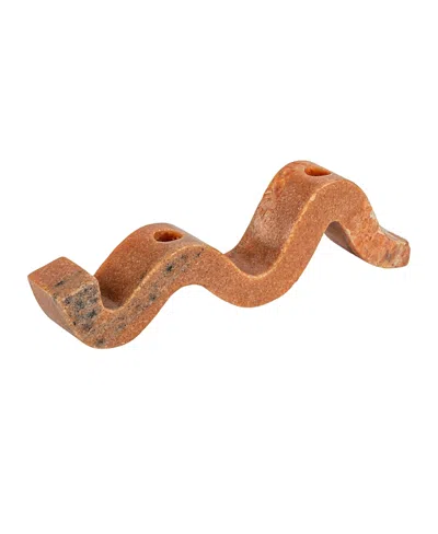 Olive Grove Marble Wave Double Taper Candle Holder In Pink