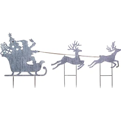 Olive Grove Metal Yard Stake With Santa In Sleigh, Reindeer & Jingle Bells In Multi