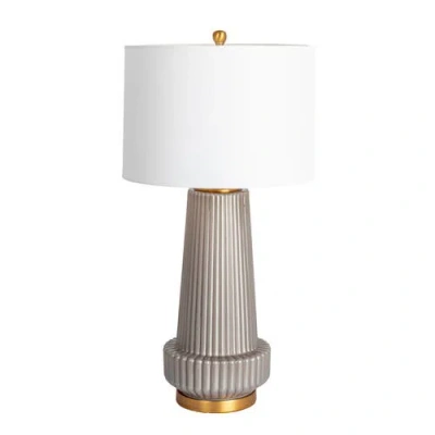 Olive Grove Ribbed Table Lamp With Tapered Drum Shade In Gray