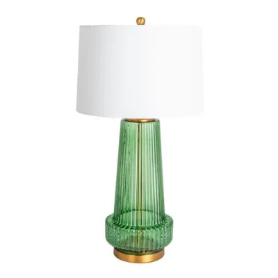 Olive Grove Ribbed Table Lamp With Tapered Drum Shade In Green