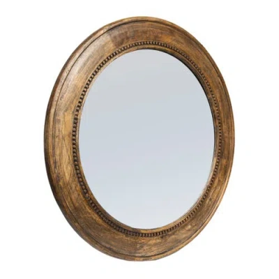 Olive Grove Round Carved Framed Wall Mirror With Hobnail Detail In Brown