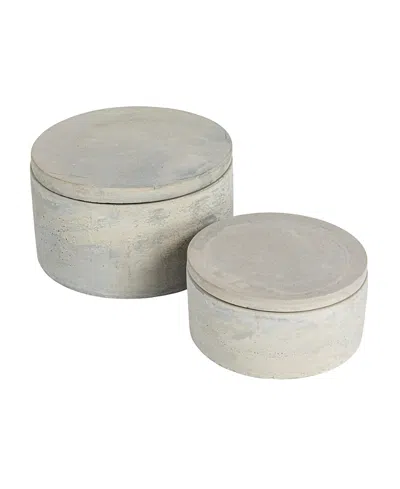 Olive Grove Round Decorative Cement Storage With Lids, Set Of 2 In Gray