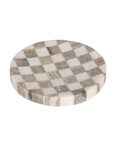 Olive Grove Round Marble Checkered Cheese And Serving Tray In Brown