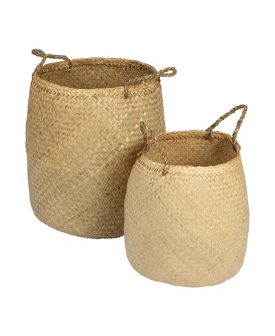 Olive Grove Round Seagrass Storage Baskets With Handles, Set Of 2 In Brown