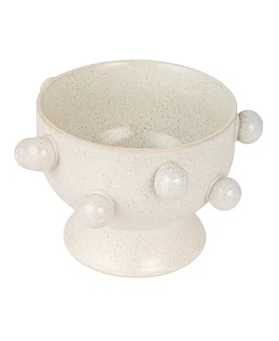 Olive Grove Round Stoneware Planter With Orbs And Reactive Glaze In White