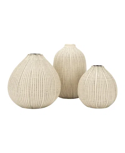 Olive Grove Round Stoneware Vases With Polka Dot Finish, Set Of 3 In Brown