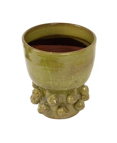 Olive Grove Round Terra-cotta Hobnail Footed Vase In Green