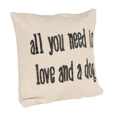 Olive Grove Square Cotton And Jute Pillow With Embroidered "all You Need …" Text, White