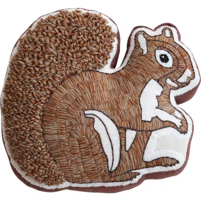 Olive Grove Squirrel Silhouette Embroidered Cotton & Linen Pillow In Multicolor
