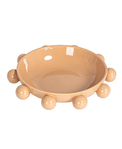 Olive Grove Stoneware Bowl With Orbs And Reactive Glaze In Nude