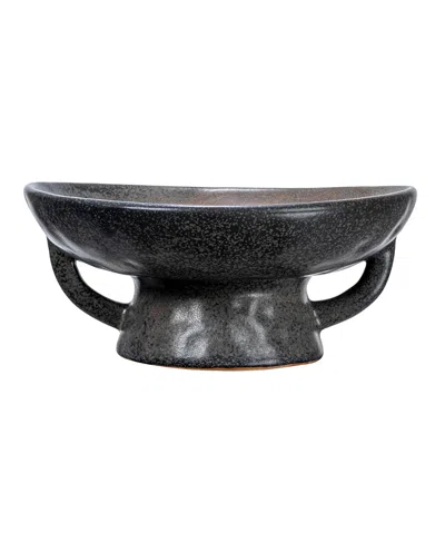 Olive Grove Stoneware Footed Bowl With Handles In Black