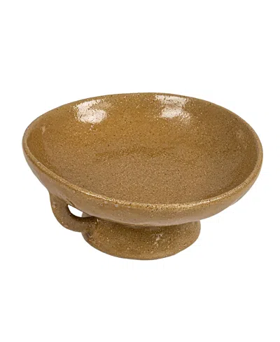 Olive Grove Stoneware Footed Pedestal Bowl With Handles In Brown