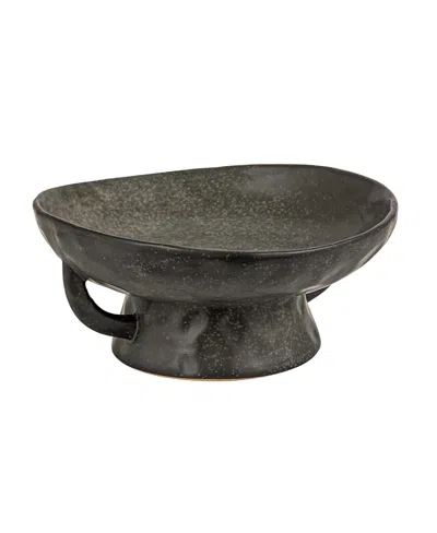 Olive Grove Stoneware Footed Pedestal Bowl With Handles In Gray