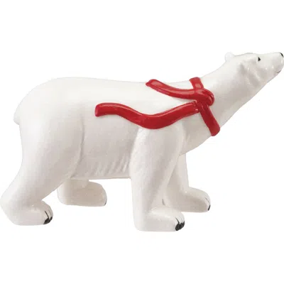 Olive Grove Stoneware Polar Bear Figurine With Red Scarf In Neutral