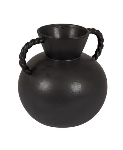 Olive Grove Stoneware Vase With Twisted Handles In Black