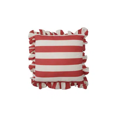 Olive Grove Striped Ruffled Pillow In Red And White