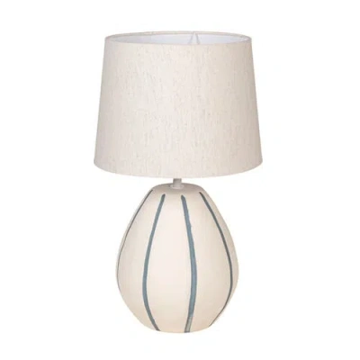 Olive Grove Table Lamp With Hand-painted Stripes And Shade In White