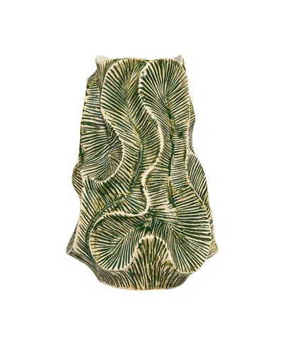 Olive Grove Textured Stoneware Organic Shaped Vase With Reactive Glaze In Green