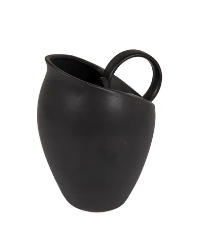 Olive Grove Textured Stoneware Pitcher With Reactive Glaze In Black