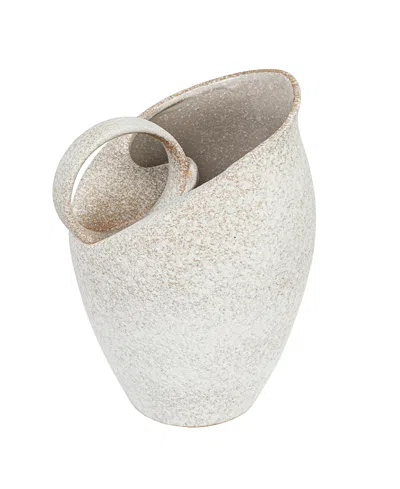 Olive Grove Textured Stoneware Pitcher With Reactive Glaze In White