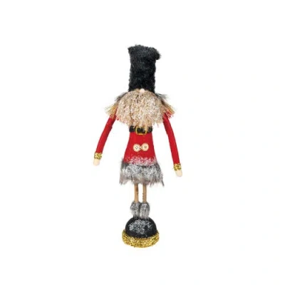Olive Grove Whimsical Fabric Soldier Figurine With Faux Fur And Twig-leg Detailing, Multicolor