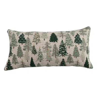 Olive Grove Woodland Canopy Cotton & Linen Lumbar Pillow In Multicolor