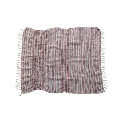 Olive Grove Woven Cotton & Wool Throw With Stripes & Fringe, Multicolor