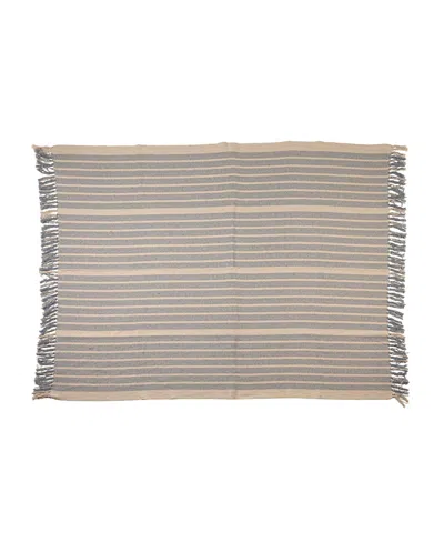 Olive Grove Woven Cotton Blend Throw With Stripes And Fringe In Brown