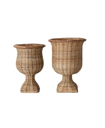 Olive Grove Woven Rattan Urns, Set Of 2 In Brown