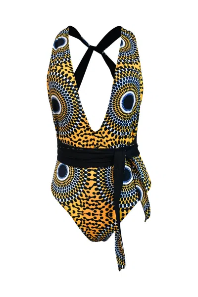 Oliveankara Women's Black / Yellow / Orange Nailah Reversi One Piece Swimsuit Yellow And Black Water Well In Black/yellow/orange