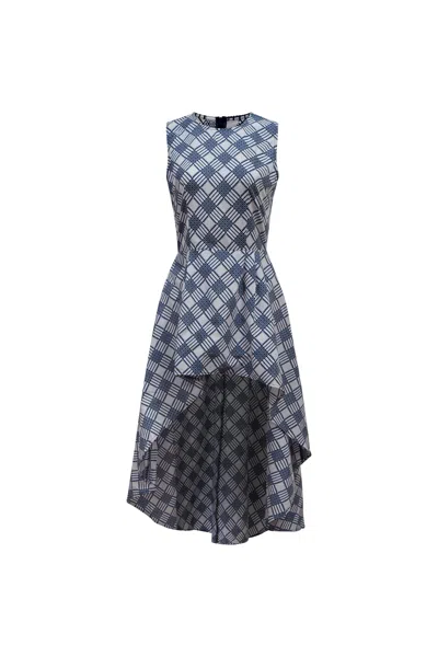 Oliveankara Women's Blue / Black / White Maji Asymmetrical Long Tail Sleeveless Top - White Checkered Life Afric In Multi