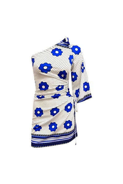 Oliveankara Women's Blue / Black / White Ngozi Asymmetric Mini Dress - Blue & White Khanga Print In Multi