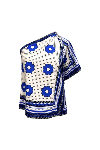 Oliveankara Women's Blue / Black / White Olanna Asymmetric Top - Blue & White Khanga Print In Multi