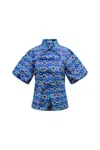 Oliveankara Women's Blue / Black / White Stephanie Cheongsam Top - Blue Ankara Wax Cotton Print