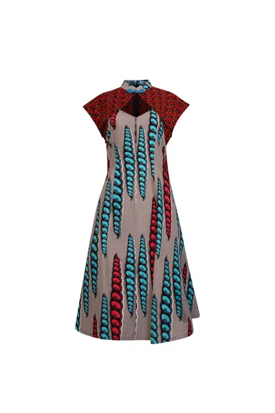 Oliveankara Women's Blue / Grey / Pink Monifa Cheongsam Dress - Red Blue & Grey African Ankara Wax Cotton Print In Blue/grey/pink