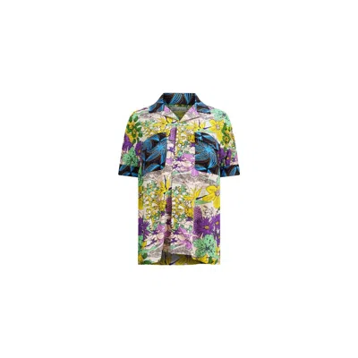 Oliveankara Women's Blue / Pink / Purple Yinka Shirt - Mix Match Pink Yellow Blue Black Garden Mosaic Print - Il In Blue/pink/purple