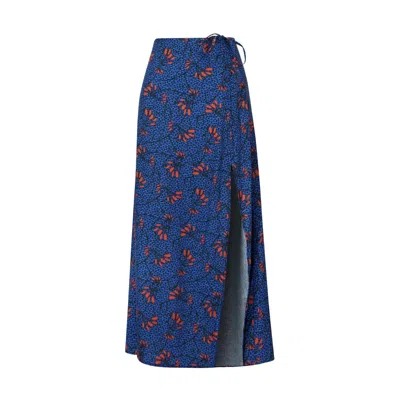 Oliveankara Women's Blue / Red Mirembe Slit Midi Skirt - Blue - Red Afterglow In Blue/red